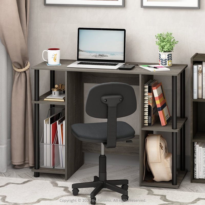 Furinno JAYA Compact Computer Study Desk, French Oak Grey/Black | Bigbigmart.com