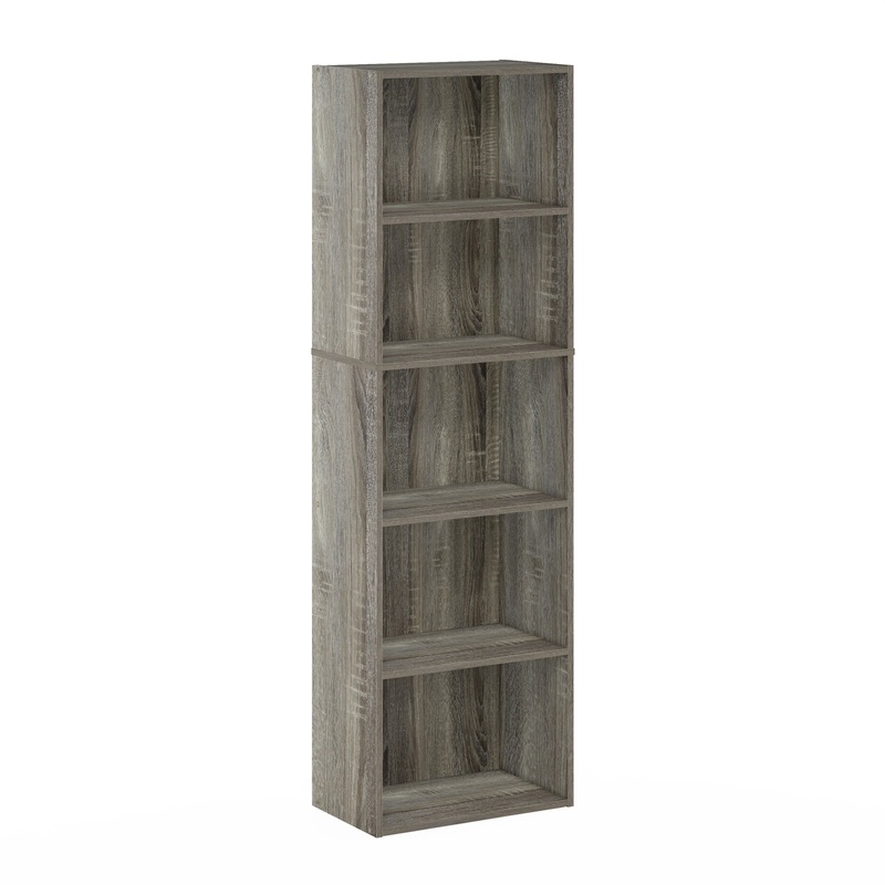 Furinno Luder 5-Tier Reversible Color Open Shelf Bookcase, French Oak | Bigbigmart.com