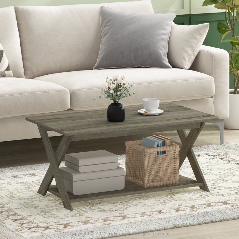 Furinno Simplistic Criss-Crossed Coffee Table, French Oak | Bigbigmart.com