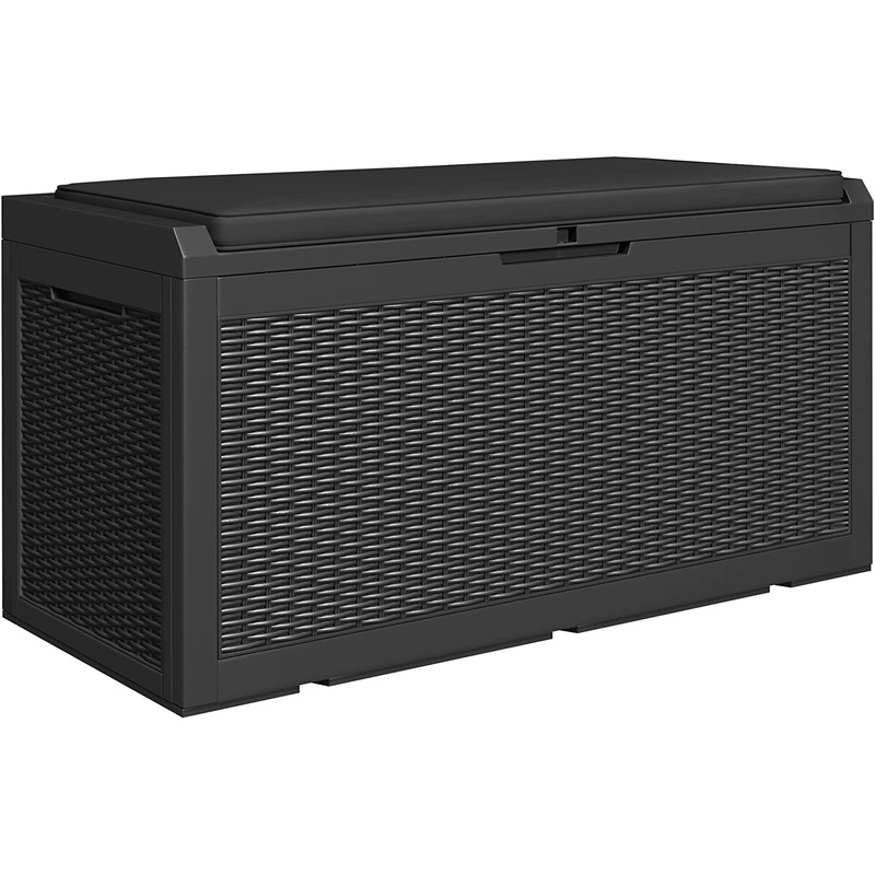 Greesum 100 Gallon Resin Deck Box Large Outdoor Storage for Patio Furniture, Garden Tools, Pool Supplies, Weatherproof and UV Resistant, Lockable, Black | Bigbigmart.com