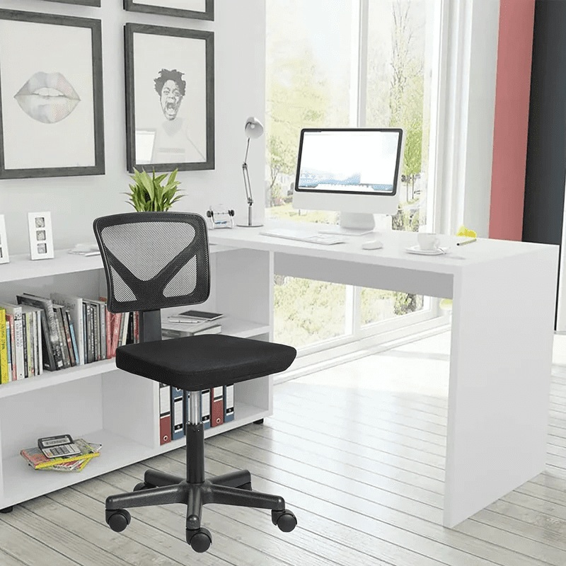 Home Office Desk Chair, Armless Mesh Computer Chair Small Space Swivel Adjustable Low Back Task Chair | Bigbigmart.com