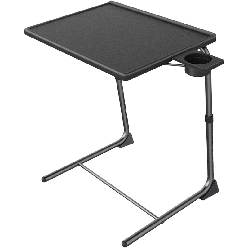 HUANUO Adjustable TV Tray Table – TV Dinner Tray on Bed & Sofa, Comfortable Folding Table with 6 Height & 3 Tilt Angle Adjustments (Black)