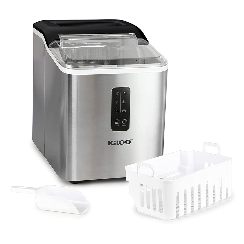 Igloo Automatic Ice Maker, Self- Cleaning, Countertop Size, 26 Pounds in 24 Hours, Ice Cubes in 7 Minutes, LED Control Panel, Scoop Included, Perfect for Water Bottles, Mixed Drinks, Stainless Steel | Bigbigmart.com