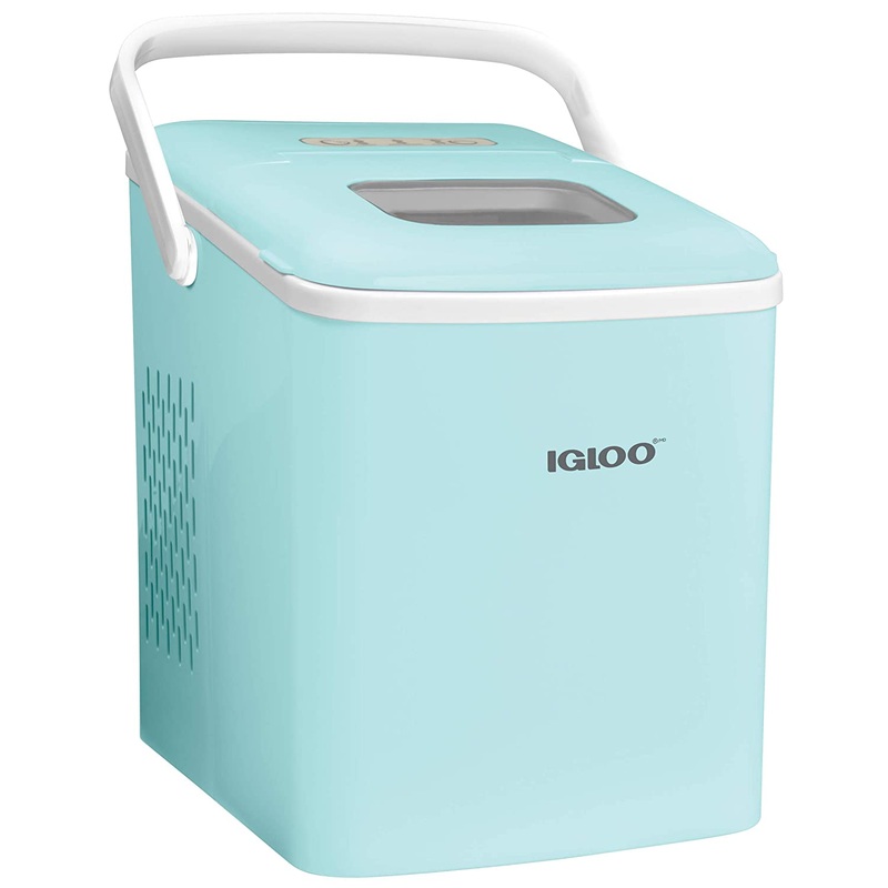 Igloo ICEB26HNAQ Automatic Self-Cleaning Portable Electric Countertop Ice Maker Machine With Handle, 26 Pounds in 24 Hours, 9 Ice Cubes Ready in 7 minutes, With Ice Scoop and Basket, Original Aqua | Bigbigmart.com