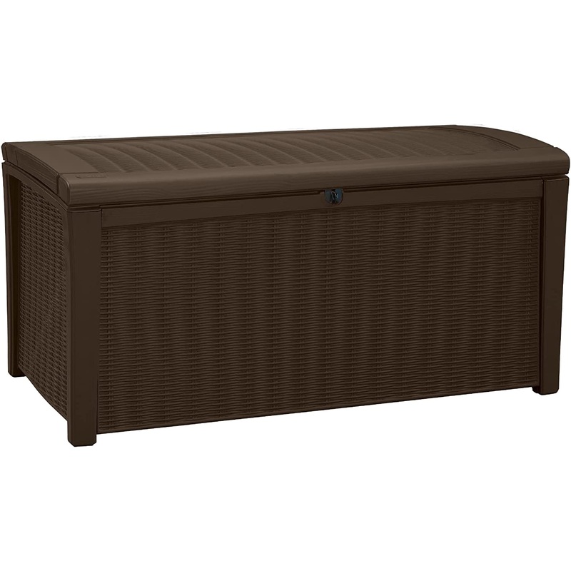 Keter Borneo 110 Gallon Resin Deck Box – Organization and Storage for Patio Furniture, Outdoor Cushions, Throw Pillows, Garden Tools and Pool Toys, Brown | Bigbigmart.com
