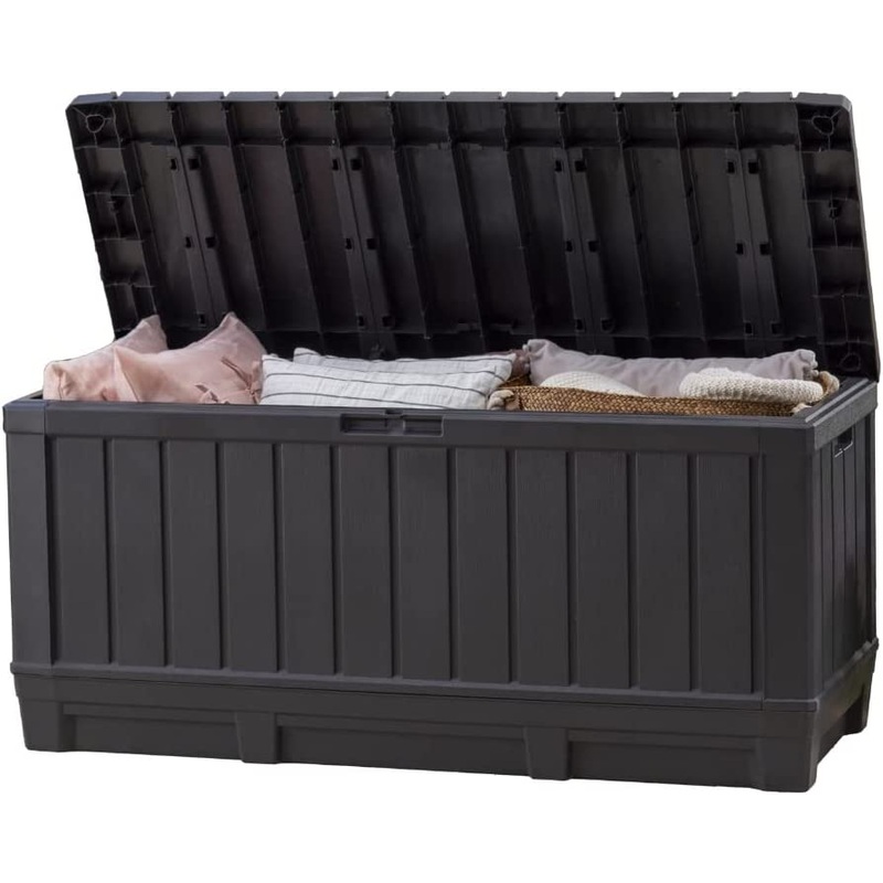 Keter Kentwood 90 Gallon Resin Deck Box-Organization and Storage for Patio Furniture Outdoor Cushions, Throw Pillows, Garden Tools and Pool Toys, Graphite | Bigbigmart.com