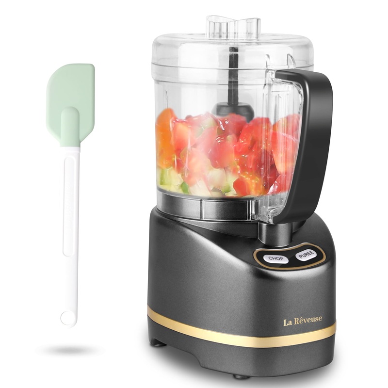 La Reveuse Electric Mini Food Processor Blender with 200 Watts, 2-Cup Prep Bowl for Mincing,Chopping(Metallic Gray) | Bigbigmart.com