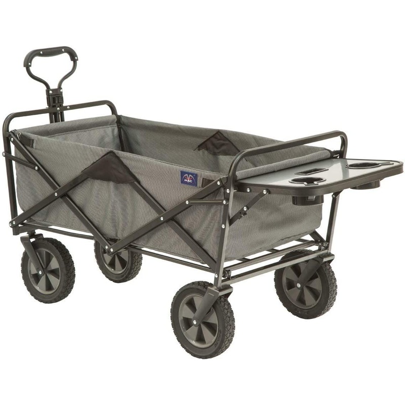 MacSports Collapsible Outdoor Utility Wagon with Folding Table and Drink Holders, Gray | Bigbigmart.com