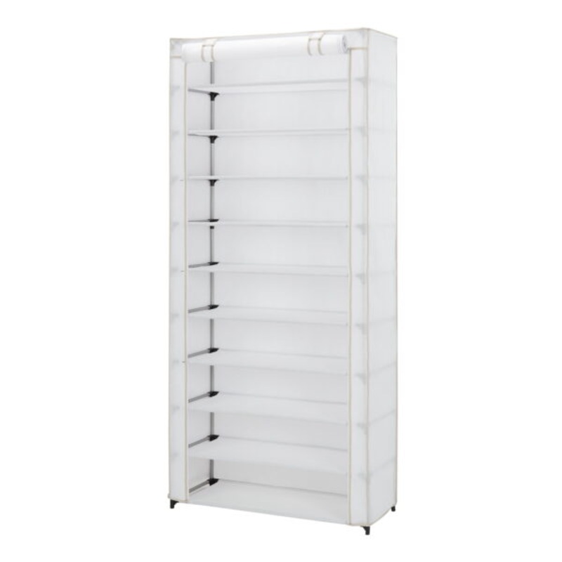 Mainstays 10 Shelf Organizer Shoe Rack with Cover, White | Bigbigmart.com