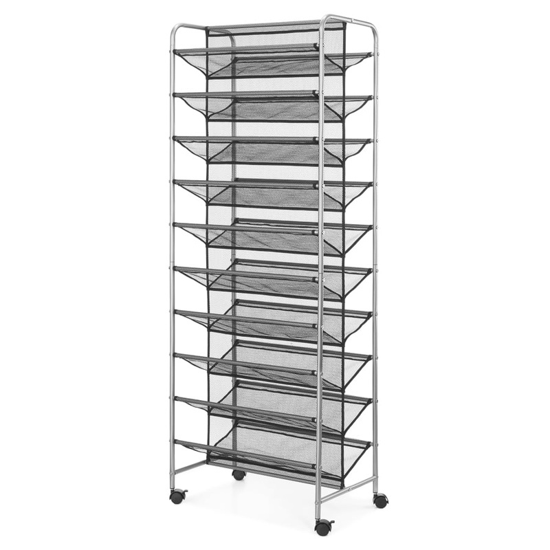 Mainstays 10 Tier 60 Pair Metal and Mesh Rolling Shoe Rack | Bigbigmart.com