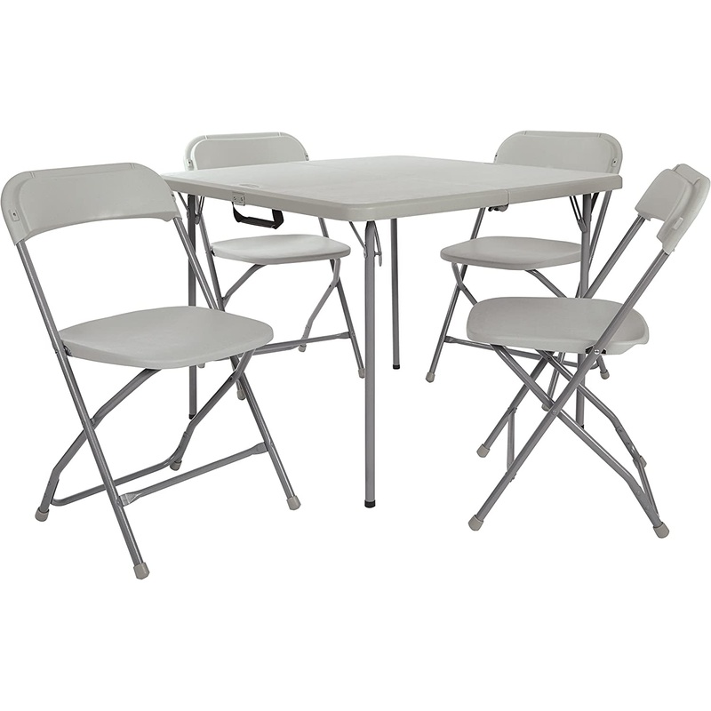 Office Star Resin 5-Piece Folding Square Table and Chair Set, Light Grey | Bigbigmart.com