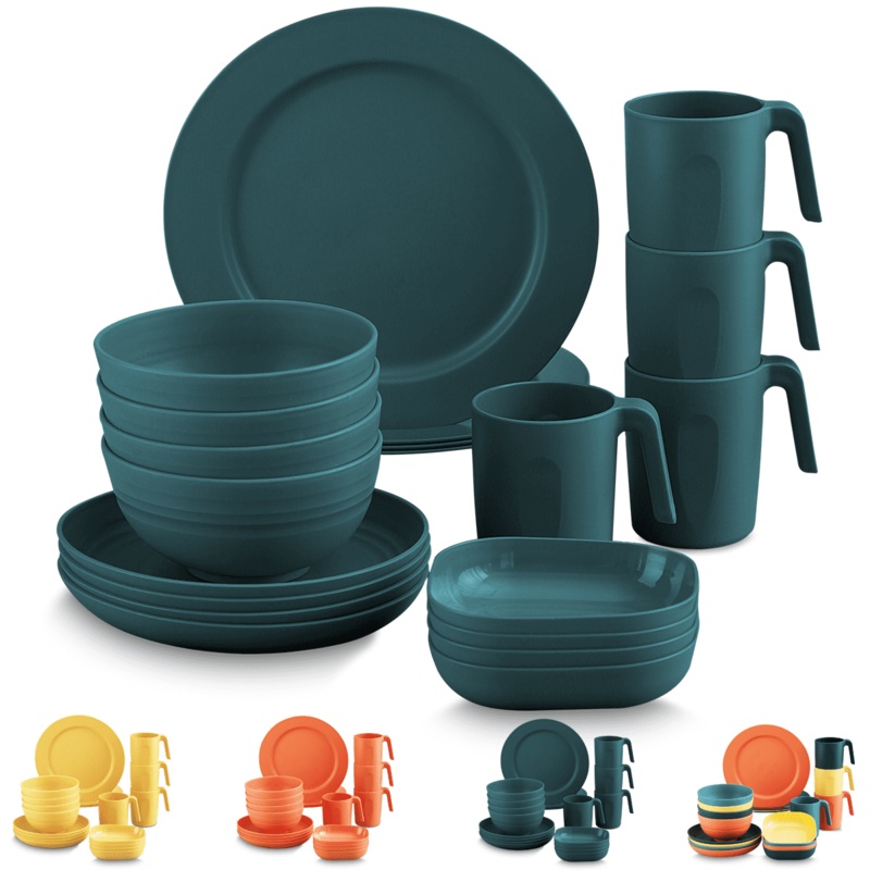 ReaNea Plastic Dinnerware Set of 20 Pieces, Unbreakable And Reusable Light Weight Plates Mugs Bowls Dishes Easy to Carry And Clean BPA Free Service For 4, Deep Green | Bigbigmart.com