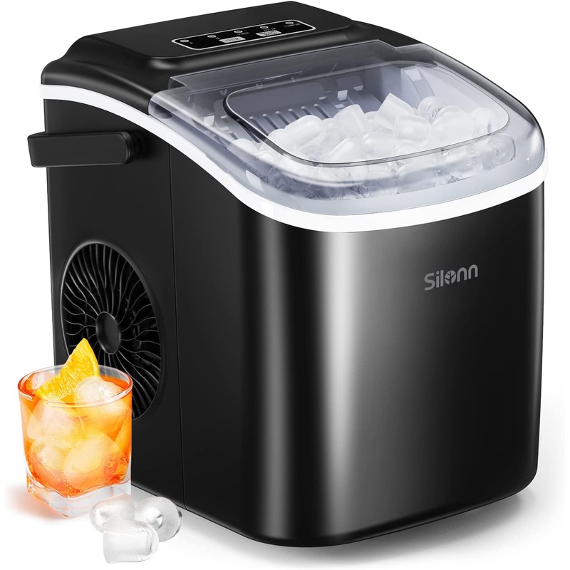 Silonn Countertop Ice Maker, 9 Cubes Ready in 6 Mins, 26lbs in 24Hrs, Self-Cleaning Ice Machine with Ice Scoop and Basket, Black (SLIM09) | Bigbigmart.com