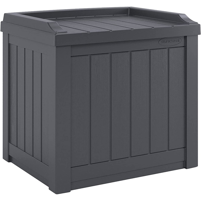 Suncast 22 Gallon Indoor or Outdoor Backyard Patio Small Storage Deck Box with Attractive Bench Seat and Reinforced Lid, Cyberspace | Bigbigmart.com