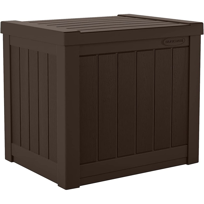 Suncast 22-Gallon Small Deck Box – Lightweight Resin Outdoor Storage Deck Box and Seat for Patio Cushions, Gardening Tools and Toys – Java Brown | Bigbigmart.com