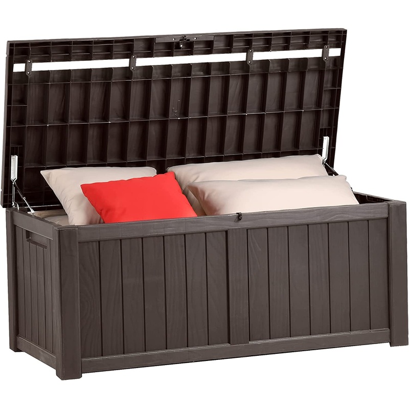 YITAHOME 120 Gallon Outdoor Storage Deck Box, Large Resin Patio Storage for Outdoor Pillows, Garden Tools and Pool Supplies, Waterproof, Lockable (Brown) | Bigbigmart.com