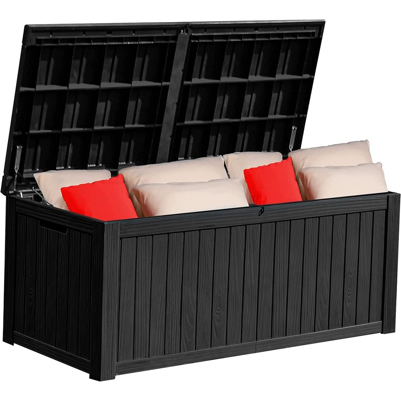 YITAHOME 150 Gallon Large Outdoor Storage XL Deck Box w/Divider for Patio Furniture,Outdoor Cushions, Garden Tools, Sports Equipment and Pool Supplies, Waterproof, Resin, Lockable, Black | Bigbigmart.com