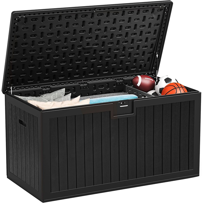 YITAHOME XL 150 Gallon Large Deck Box,Outdoor Storage for Patio Furniture Cushions,Garden Tools and Pool Toys with Flexible Divider,Waterproof,Lockable (Black) | Bigbigmart.com