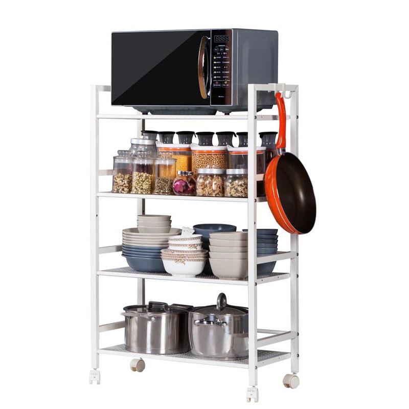 Zimtown 4-Tier Kitchen Cart, Wire Mesh Rolling Cart Serving Utility Shelf Organization, White | Bigbigmart.com