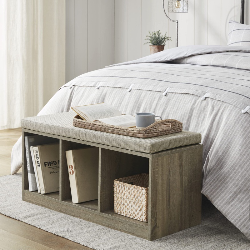 510 Design Dining Entryway Bench Cube Storage Bench with Upholstered Seat Cushion Bedroom Brown | Bigbigmart.com