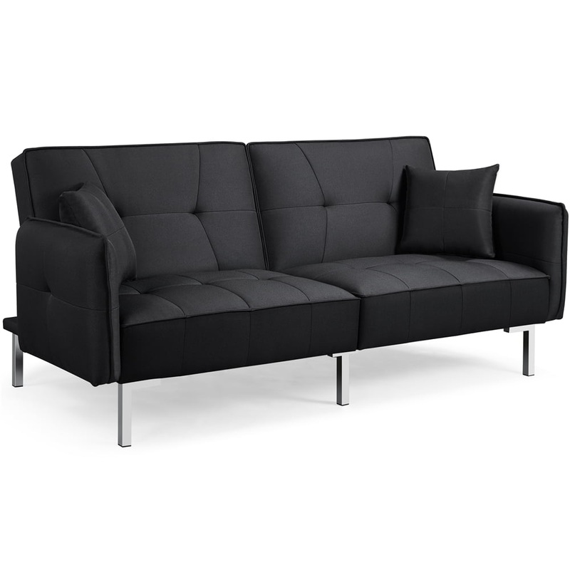Alden Design Fabric Covered Futon Sofa Bed with Adjustable Backrest, Black | Bigbigmart.com