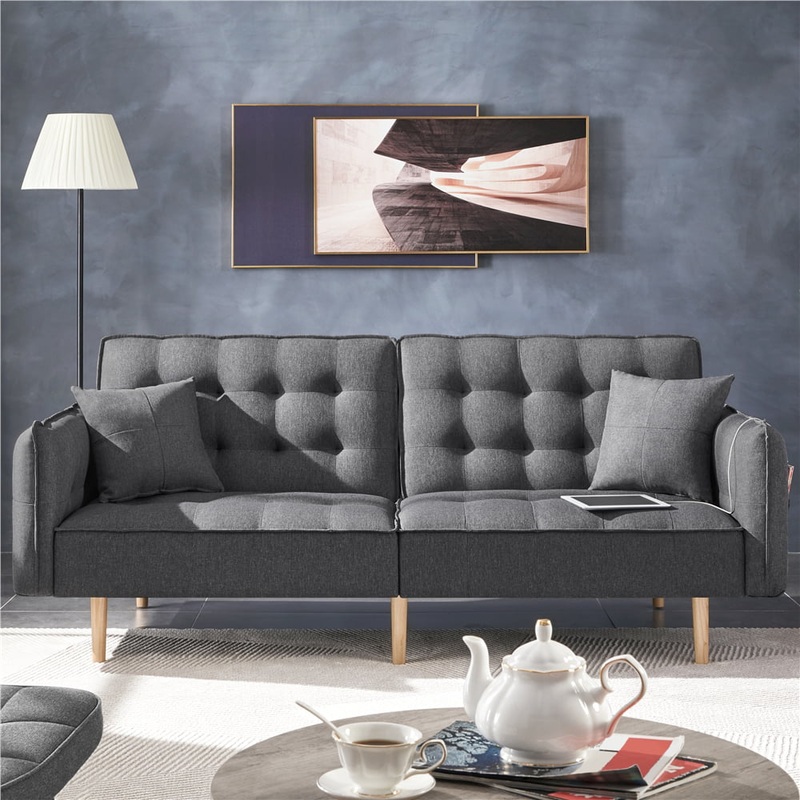 Alden Design Memory Foam Convertible Futon Sofa Bed with USB, Gray | Bigbigmart.com