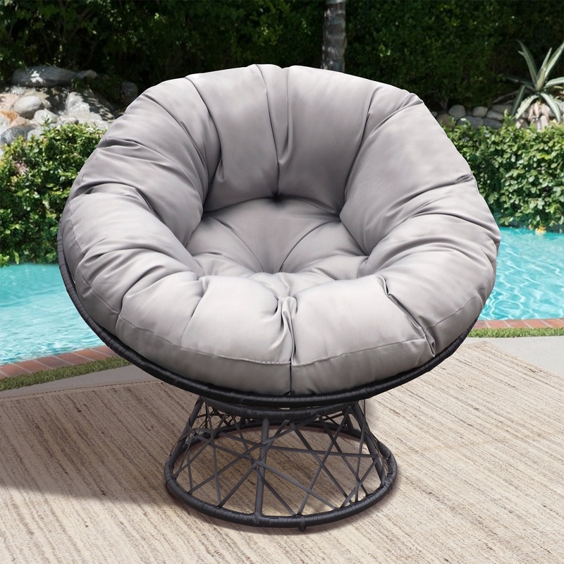 Arttoreal Outdoor Patio Wicker Papasan Chair 360-Degree Swivel with Frame and Cushion,Comfy Round Lounge Moon Chair,Gray | Bigbigmart.com