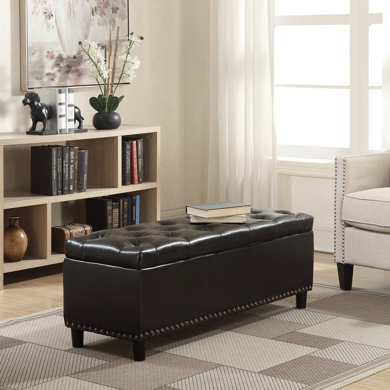Belleze 48 Rectangular Faux Leather Storage Ottoman Bench Footrest, Large Space Footrest, Brown | Bigbigmart.com