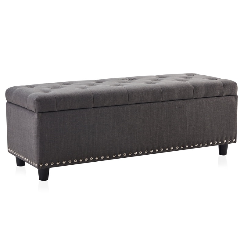 Belleze 48 Rectangular Linen Storage Ottoman Bench Footrest, Large, Dark Grey | Bigbigmart.com