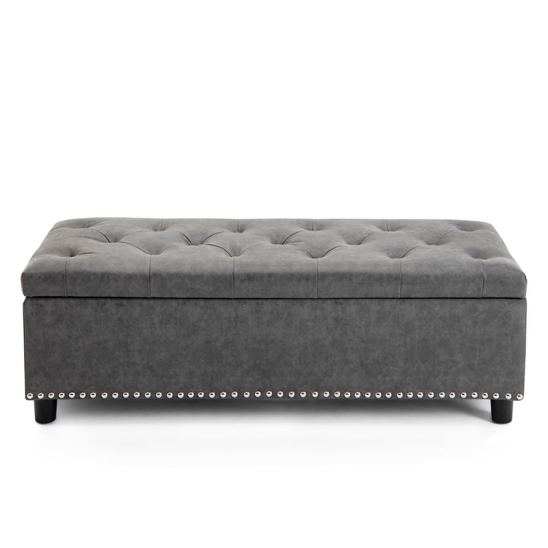 BELLEZE 48 Upholstered Faux Leather Bedroom Storage Ottoman Tufted Cushion Furniture | Bigbigmart.com