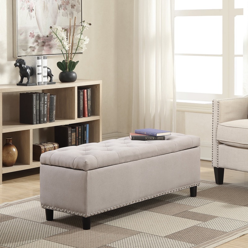 BELLEZE Button-Tufted Storage Ottoman Bench – Brentwood (Beige) | Bigbigmart.com