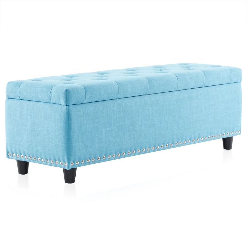 BELLEZE Button-Tufted Storage Ottoman Bench – Brentwood (Blue) | Bigbigmart.com