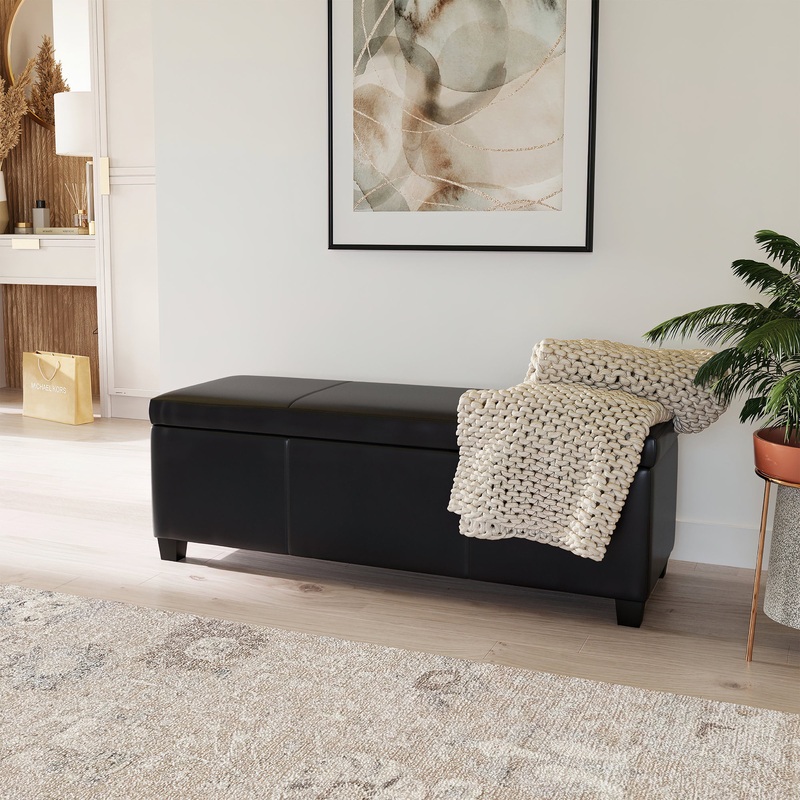 BELLEZE Storage Ottoman Bench Footstool – Amherst (Black) | Bigbigmart.com