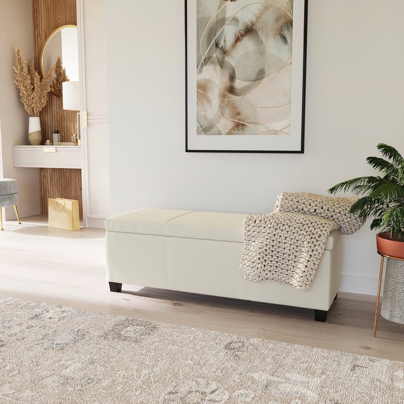 BELLEZE Storage Ottoman Bench Footstool – Amherst (Cream) | Bigbigmart.com