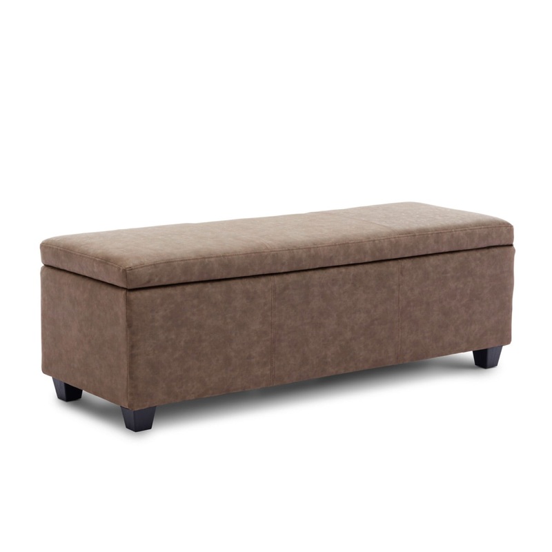 BELLEZE Storage Ottoman Bench Footstool – Amherst (Rustic Brown) | Bigbigmart.com