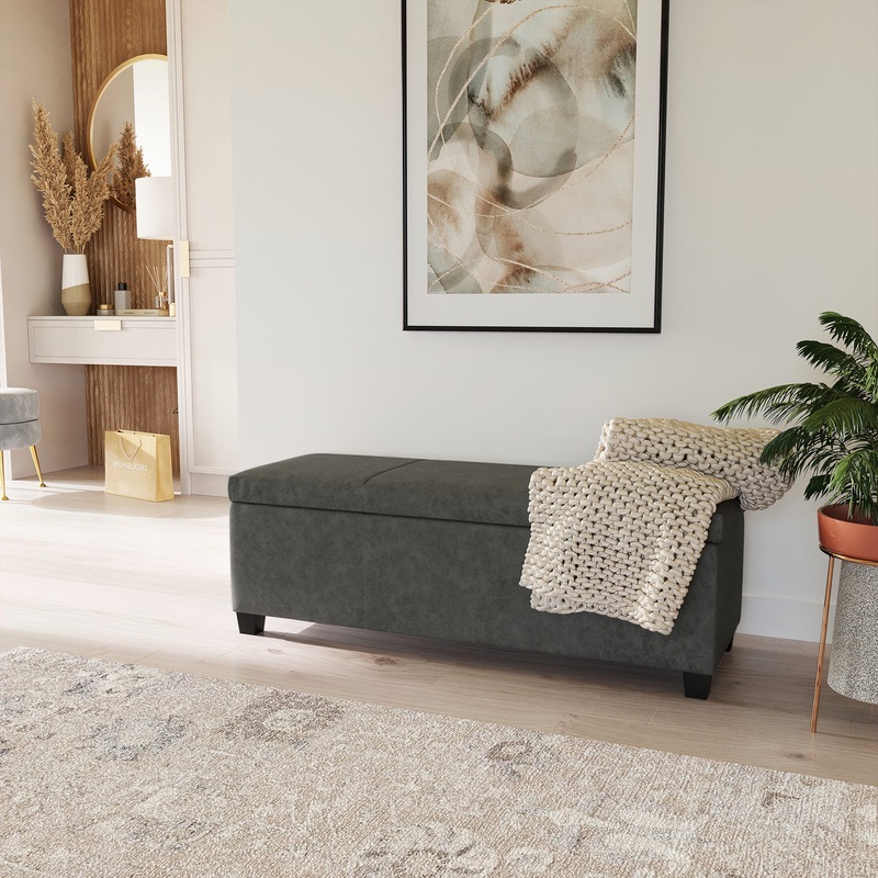 BELLEZE Storage Ottoman Bench Footstool – Amherst (Rustic Gray) | Bigbigmart.com