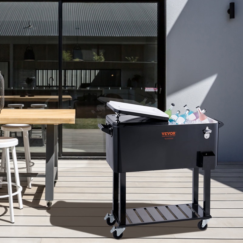 BENTISM 80Qt Rolling Cooler Cart with Bottle Opener Drainage Patio Party Bar Drink | Bigbigmart.com