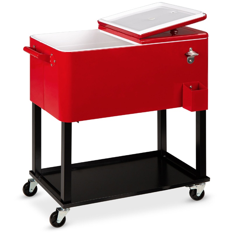 Best Choice Products 80qt Steel Rolling Cooler Cart w/ Bottle Opener, Catch Tray, Drain Plug, Locking Wheels – Red | Bigbigmart.com