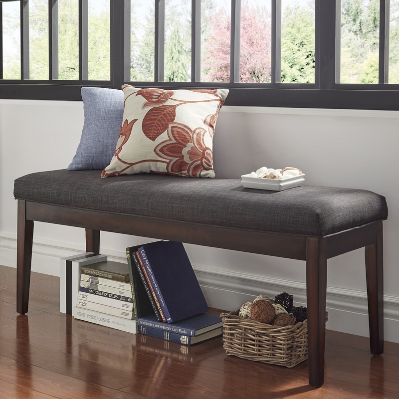 Chelsea Lane Espresso Wood Linen Upholstered Bench, Dark Gray | Bigbigmart.com