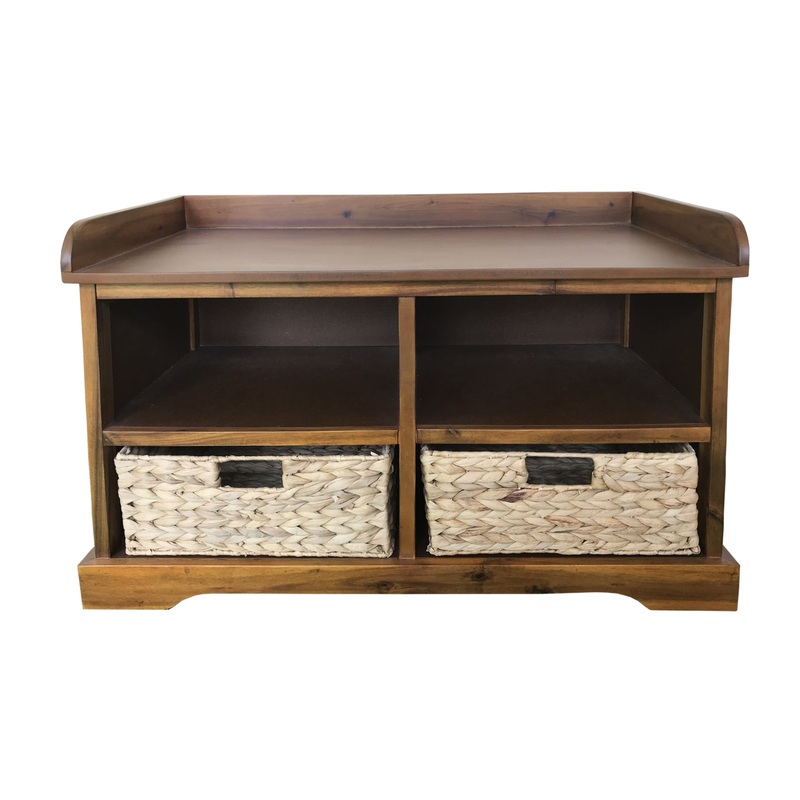 Decor Therapy Hayden Storage Bench with 2 Baskets, Honey Pine, 33.5 | Bigbigmart.com