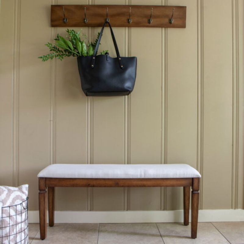 Decor Therapy Waverly Wood Bench with Coat Rack Set, 6 Hooks, 42 Wide in Honey Nut finish | Bigbigmart.com