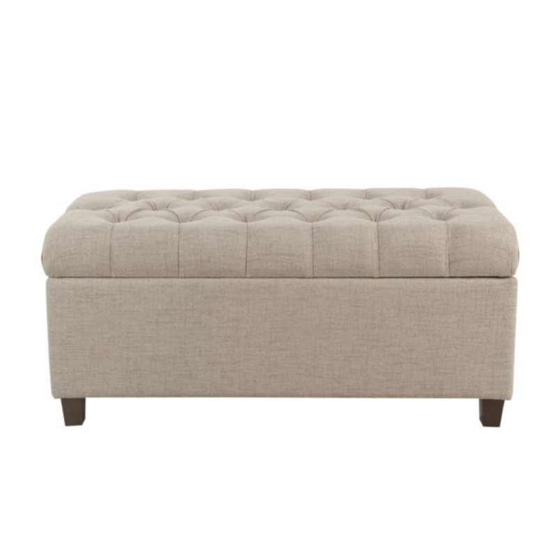 Fabric Upholstered Button Tufted Wooden Bench With Hinged Storage, Beige and Brown- Saltoro Sherpi | Bigbigmart.com