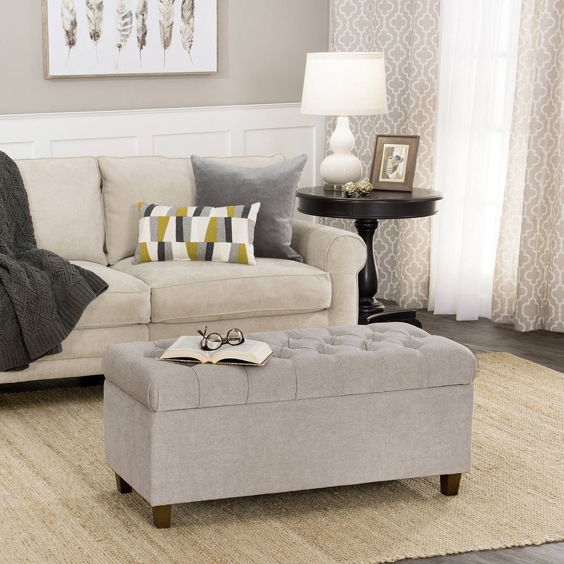 Fabric Upholstered Button Tufted Wooden Bench With Hinged Storage, Gray and Brown- Saltoro Sherpi | Bigbigmart.com