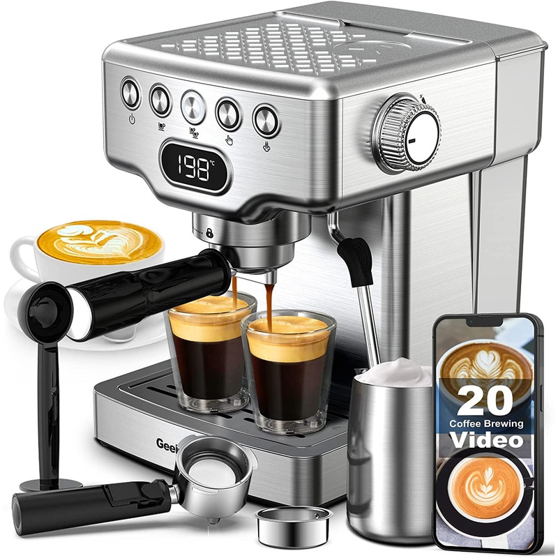 Geek Chef Espresso Machines, 20 Bar Espresso Maker for home, Latte & Cappuccino Maker with Milk Frother Steam Wand, Stainless steel | Bigbigmart.com