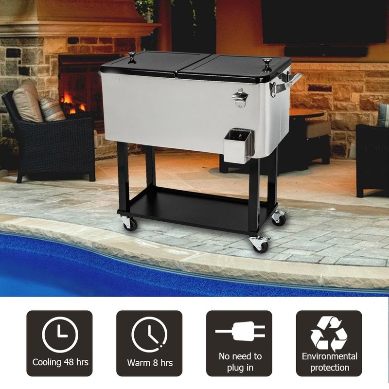 GoDecor 80 Quart Iron Spray Plastic with Tray Patio Rolling Cooler | Bigbigmart.com