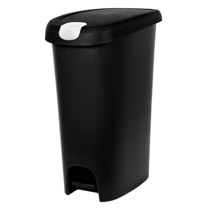Hefty 12 Gallon Trash Can, Plastic Lockable Slim Step On Kitchen Trash Can, Black | Bigbigmart.com