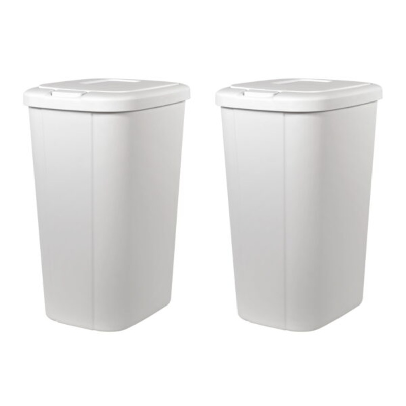 Hefty 13.3 Gallon Trash Can, Touch Top Slim Kitchen Trash Can, White, Pack of 2 | Bigbigmart.com