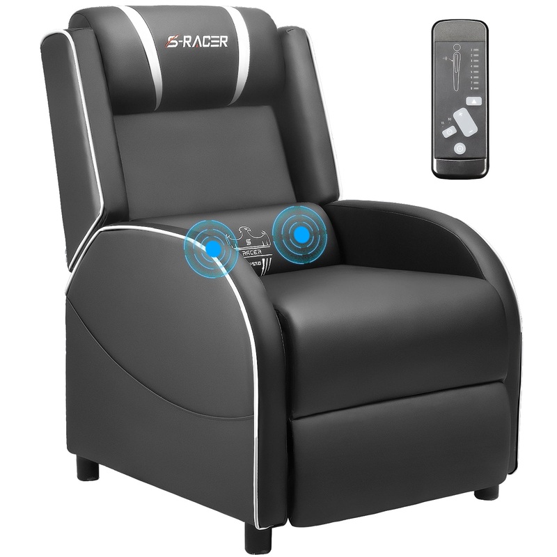 Homall Massage Gaming Recliner Chair Video Game Chair PU Leather Theater Seating, One Size, White | Bigbigmart.com