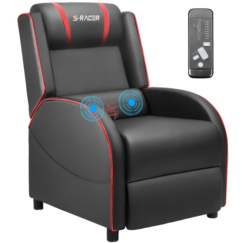 Homall Massage Gaming Recliner Chair Video Game Chair Racing Sofa Chair PU Leather Living Room Sofa Single Home Theater Seating, Red | Bigbigmart.com