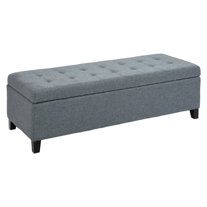 HomCom 51 Large Tufted Linen Fabric Ottoman Storage Bench With Soft Close Top – Heather Grey | Bigbigmart.com